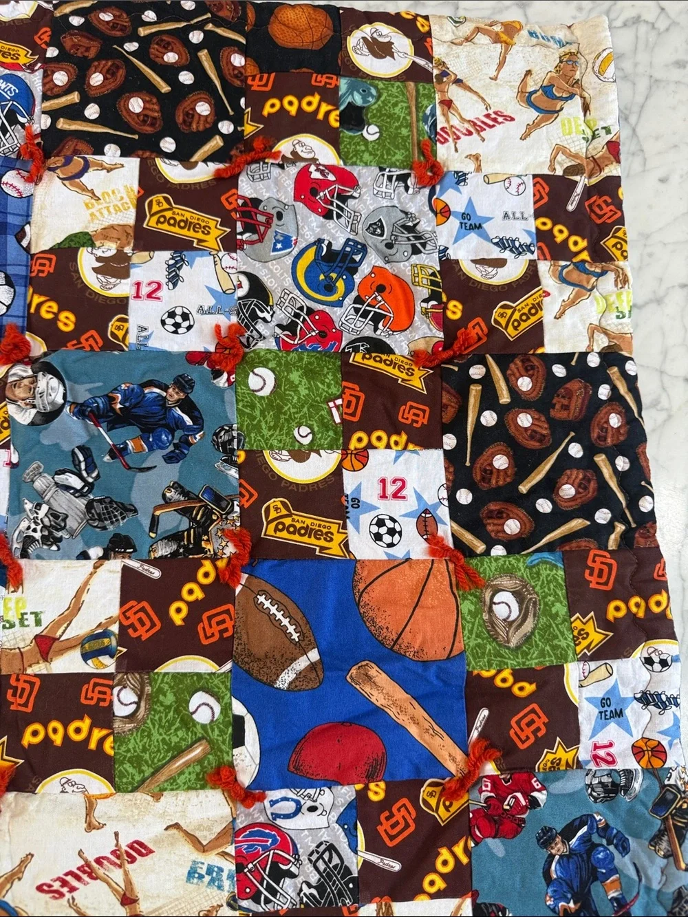 Handmade Baby Patchwork Sports Padres Quilt Crib Quilt 31x35”